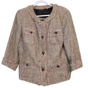 Talbots Blazer Size 12 Multicolor Tweed Fringe Preppy Chevron Artsy Career Work